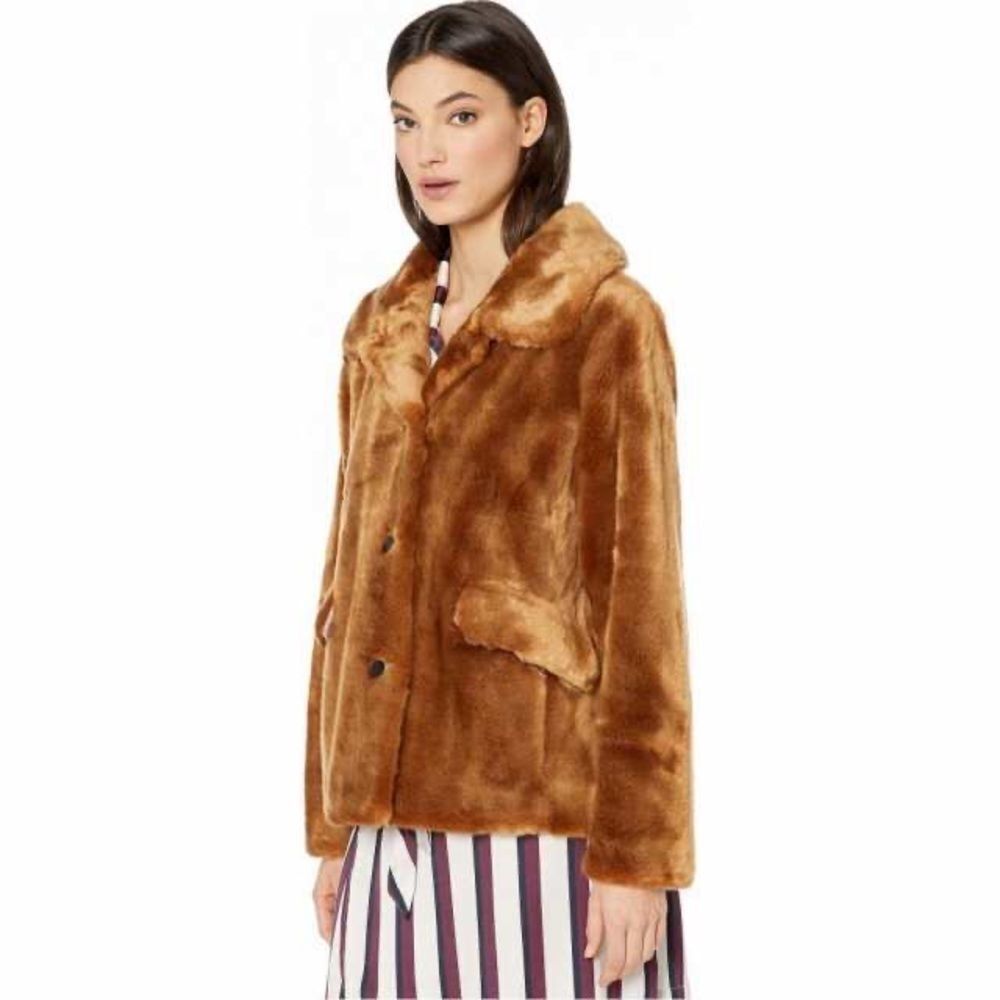 Kate Spade Caramel Brown Faux Mink Fur Coat with Silky Pink Lining SZ L NWT - Picture 8 of 16